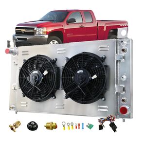 3 Row Aluminum Radiator for 1999-2013 Chevy Silverado GMC Sierra 1500 2500 Suburban Tahoe Yukon 4.8L 5.3L V8 Cooling Radiators Shroud Dual 12" Fans Thermostat Relay Kit