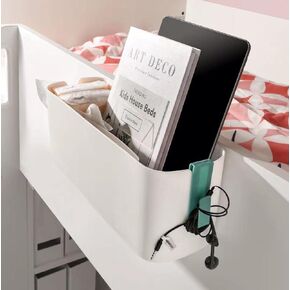 Bedside Caddy Hanging Organizer, Bedside Shelf for Dorm Bunk Bed Plastic Bedside Storage Holder for Phone Glasses Bottle - White (White-H)