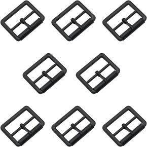 8PCS Metal Three Gear Clothing Adjustment Strap Buckle with Needle Inner Diameter 25mm Single Prong Roller Buckle for Weaving Straps Belts Windbreakers Hats Suitcase Buckle Accessories Black