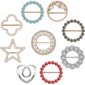 9PCS Scarf Ring Metal T-Shirt Clips for Women Fashion Alloy Silk Scarf Clip with Pearl and Rhinestone Circle Clip Waist Buckle for Clothing Wrap Holder Clothing Corner Knot Buckle(9 Styles) in Saudi Arabia