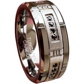8mm Tungsten Rings for Couple Men Women Cubic Zirconia Cz Stone All Around Eternity Anniversary Engagement Wedding Bands Fashion Jewelry Matte Polished Comfort Fit