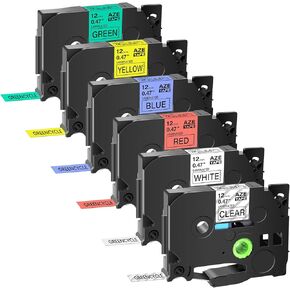 GREENCYCLE 6-Pack 12mm 0.47 Inch Multi Color Label Tapes Compatible for Brother TZ TZe 231 131 431 531 631 731 Laminated Replacement Tape,Work with P-Touch PTH100 D200 D210 1290 Label Maker