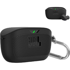 Silicone Shockproof Protective Skin Cover with Keychain Accessories Set Compatible with JBL Vibe Buds （Black）