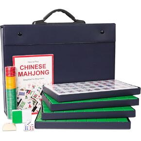 مجموعة ماجونغ الصينية، مجموعة ألعاب ماه جونغ، كاملة ماه جونغ التقليدية مع 146 قطعة مرقمة كبيرة (1.5 بوصة، أزرق)، حقيبة حمل زرقاء (ماجيانغ، 麻将، ما جونغ) in Kuwait