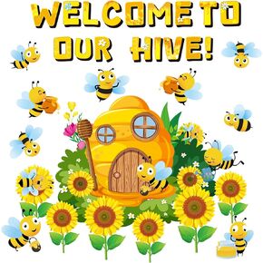 35 Pieces Bee Theme Classroom Decorations - Bee Hive Cutouts Sunflower Cutouts Bee Bulletin Board Cutouts for Classroom Walls Bulletin Boards Kids Room Decorations