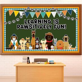 75 PCS Pet Classroom Bulletin Board Decorations Puppy Bulletin Board Decorations Cute Dog Paw Cutouts Learning is Pawsitively Fun Bulletin Board Set for School Home Wall Classroom Decor