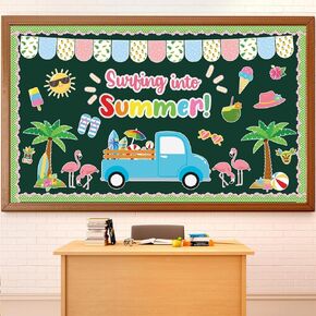 Summer Bulletin Board Decorations Summer Truck Classroom Bulletin Board Border Tropical Surfing Into Summer Paper Cutouts for Classroom Window Wall Home Office School Party Decor