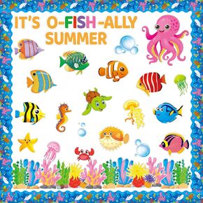 Ocean Fish Summer Bulletin Board Set Sea Animal Cutouts Under The Sea Border Classroom Decorations Coral Seaweed Jellyfish Octopus Bubbles Cutouts Included