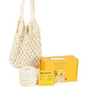مجموعة Ganxxet Macrame للمبتدئين، مجموعة حقيبة سوق Macrame DIY مع سلك قطني 4 مم، شريط قياس، نمط وتعليم فيديو، مجموعة حقائب يد عصرية in Kuwait