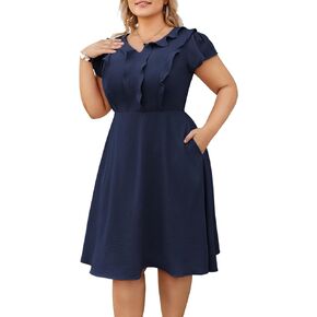 Hanna Nikole Women Plus Size Flounce Sleeve A-Line Casual Midi Dress with Pockets Elastic Empire Waist Flowy Dresses