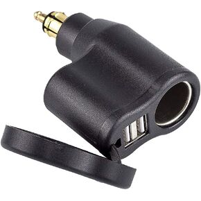 Cllena Din Hella Plug to Dual USB Charger 2.1A&1A + 12V Cigarette Lighter Socket for BMW Motorcycle Phone iPhone GPS SatNav