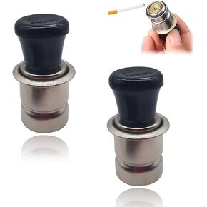 2 PCS Car Cigarette Lighter, 0.82In x 1.81In 12V Durable Metal Vehicle Cigarette Lighter Plug, Universal Cylindrical Automotive Cigarette Lighter Socket (Black & White & Silver)