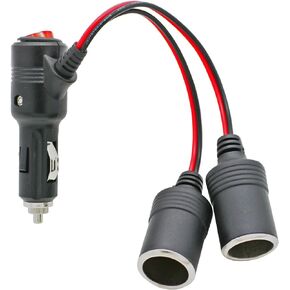 Car Cigarette Lighter Splitter DC 12V 24V 1 to 2 Socket with On Off Switch Dual Plug Adapters 2 Way Power Charger Port Outlet Converter Cord