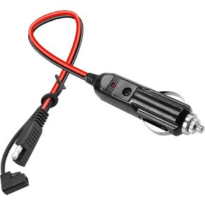 14AWG SAE Cigarette Lighter Cable YACSEJAO 1FT 12V/24V Cigarette Lighter Plug to SAE Quick Release Adapter Extension Cable with 15A Fuse and LED Light