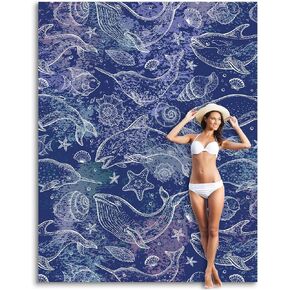 بطانية شاطئ ناعمة مضاءة بنور الشمس مقاس 106 بوصة × 81 بوصة مقاومة للرمل، حصيرة شاطئ خالية من الرمال مع جيب زاوية وحقيبة شبكية لحفلات الشاطئ والسفر والتخييم ومهرجان الموسيقى في الهواء الطلق، صدف أزرق in Kuwait