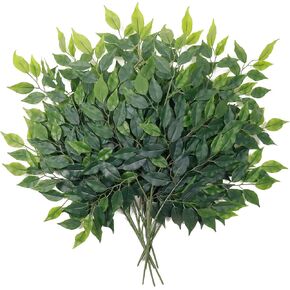 12pcs Artificial Greenery Stems Silk Green Leaves Fake 23in Ficus Garland Spray Plants Faux Greenery Decoration for Centerpieces Wedding Arch Flower Bouquet Table Home Decor (12)