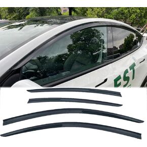 4 قطع من عاكس الرياح للنافذة الأمامية والخلفية الأصلية، مجموعات حماية من المطر للشمس على شكل تركيب خارجي، شريط متين على أقنعة النافذة مناسب لطراز Tesla Y 2020-2023 Model Y in Kuwait