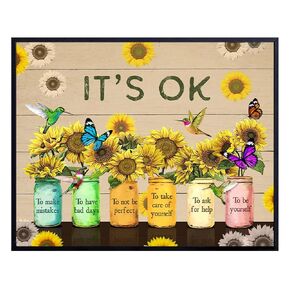 Inspiration Quotation Self-help Wall Art - Encouraging Wall Decor - Sunflower Wall Art decoration Motivational poster - Positive Quotes Wall Decor - Rustic Boho-chic affirmation Wall Decor UNFRAMED
