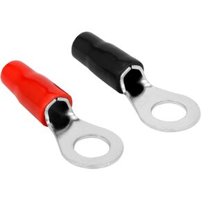 Conext Link RTB88-20 Copper Ring Terminals Insulated Wire Crimp Connectors for Car Audio with Red Black Boot 5/16" 8mm Stud Hole 20 Pack (8 Gauge) （16523）