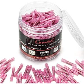 300PCS Heat Shrink Butt Connectors Red 22-18 AWG, Insulated Waterproof Electrical Wire Connectors Marine Grade Tinned Red Copper Crimp Splice Terminals for Marine,Truck,Stereo