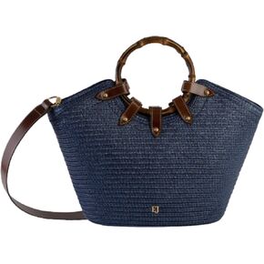 Eric Javits My Way Jr. Squishee Straw Bag - Drawstring Close Straw Beach Bags for Women with Detachable Leather Strap