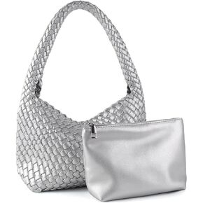Woven Handbag for Woman Vegan Leather Shoulder bag and Purse Small Fashion Shopper Totes Ladies Underarm Bags