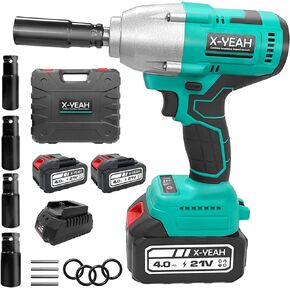 Cordless Impact Wrench - 1/2" Brushless Impact Gun, Max Torque 406 Ft-lbs(550N.m), with 21V 4.0Ah Li-ion Battery & Charger Kit in Case - Powerful and Portable