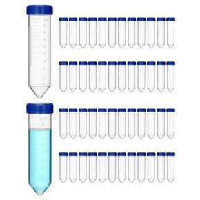 QWORK 50 Pack of 50mL PP Tubes with Screw Caps, Sealing Rings, Graduations, and Writing Patch - Suitable for Biochemistry and Molecular Biology Applications