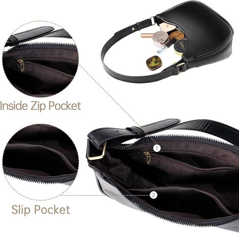 OPPOSHE Black Soft PU Leather Crescent Shoulder Bag for Women, Small Purses with Zipper Closure, Retro Classic Tote HandBag Shoulder Bags Clutch Purse in Kuwait