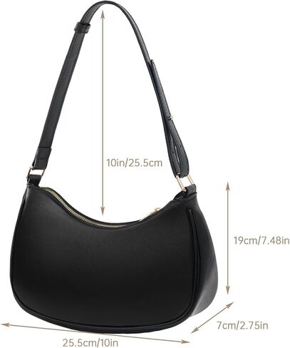 OPPOSHE Black Soft PU Leather Crescent Shoulder Bag for Women, Small Purses with Zipper Closure, Retro Classic Tote HandBag Shoulder Bags Clutch Purse in Kuwait