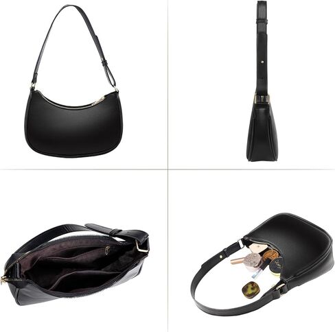OPPOSHE Black Soft PU Leather Crescent Shoulder Bag for Women, Small Purses with Zipper Closure, Retro Classic Tote HandBag Shoulder Bags Clutch Purse in Kuwait