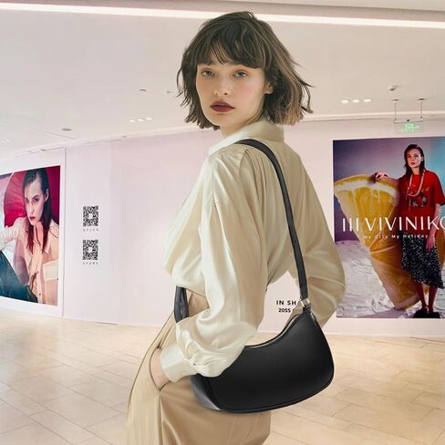 OPPOSHE Black Soft PU Leather Crescent Shoulder Bag for Women, Small Purses with Zipper Closure, Retro Classic Tote HandBag Shoulder Bags Clutch Purse in Kuwait