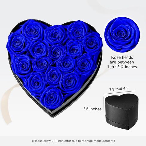 زهور إترفيلد إلى الأبد في صندوق على شكل قلب، ورود محفوظة تدوم لأكثر من عام، هدايا للأم والزوجة وعيد الحب وعيد الأم (صندوق أسود، 16 وردة زرقاء ملكية) in Kuwait