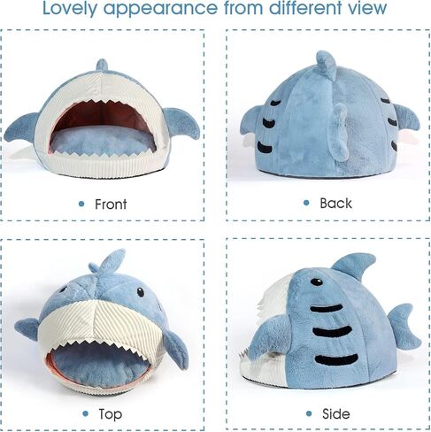 Jiupety Cute Soft Cat Bed, Indoor Shark-Shaped Warm Cat Cave with Removable Washable Pillow for Cat and Puppy Dog, Blue, L. in Saudi Arabia