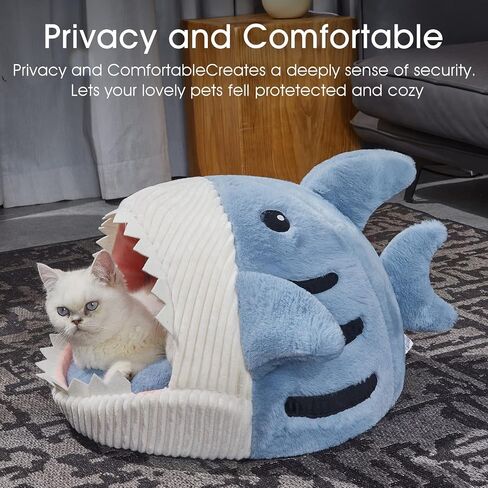 Jiupety Cute Soft Cat Bed, Indoor Shark-Shaped Warm Cat Cave with Removable Washable Pillow for Cat and Puppy Dog, Blue, L. in Saudi Arabia