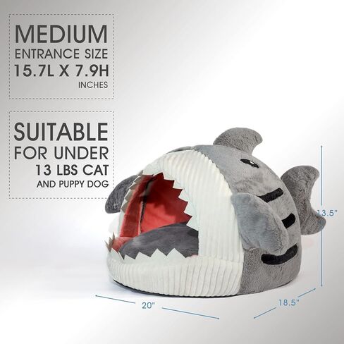 سرير قطط ناعم لطيف من Jiupety، كهف قطط دافئ داخلي على شكل سمكة قرش مع وسادة قابلة للإزالة وقابلة للغسل للقطط والجرو والكلاب، أزرق، L. in Kuwait