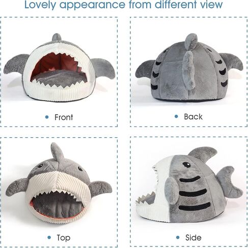 سرير قطط ناعم لطيف من Jiupety، كهف قطط دافئ داخلي على شكل سمكة قرش مع وسادة قابلة للإزالة وقابلة للغسل للقطط والجرو والكلاب، أزرق، L. in Kuwait