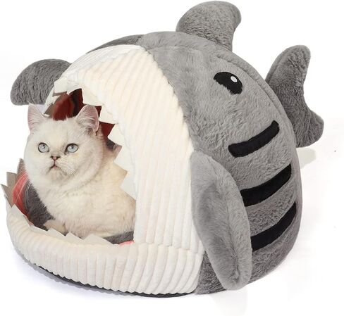 Jiupety Cute Soft Cat Bed, Indoor Shark-Shaped Warm Cat Cave with Removable Washable Pillow for Cat and Puppy Dog, Blue, L. in Saudi Arabia
