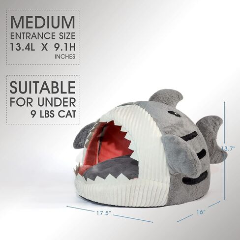 Jiupety Cute Soft Cat Bed, Indoor Shark-Shaped Warm Cat Cave with Removable Washable Pillow for Cat and Puppy Dog, Blue, L. in Saudi Arabia