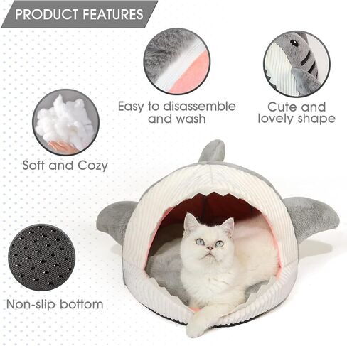 Jiupety Cute Soft Cat Bed, Indoor Shark-Shaped Warm Cat Cave with Removable Washable Pillow for Cat and Puppy Dog, Blue, L. in Saudi Arabia
