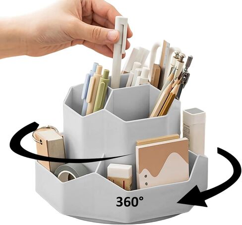 Pencil Pen Holder for Desk,9 Slots 360 Degree Rotating Desk Organizers,Desktop Storage Stationery Supplies Organizer, Cute Pencil Cup Pot For Office, School, Home (white) in Saudi Arabia