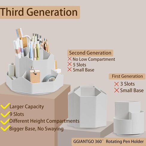 Pencil Pen Holder for Desk,9 Slots 360 Degree Rotating Desk Organizers,Desktop Storage Stationery Supplies Organizer, Cute Pencil Cup Pot For Office, School, Home (white) in Saudi Arabia