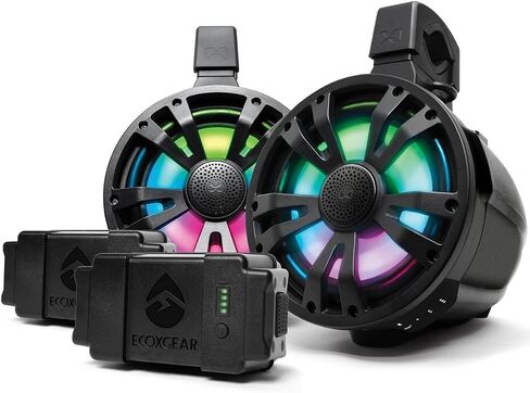 TB8 ExtremeTower Powersports Marine مقاوم للماء ومحكم الإغلاق 8 بوصة ثنائي الاتجاه - 1 مكبر صوت بلوتوث يعمل بالبطارية + 1 مكبر صوت سلبي - أبيض in Kuwait