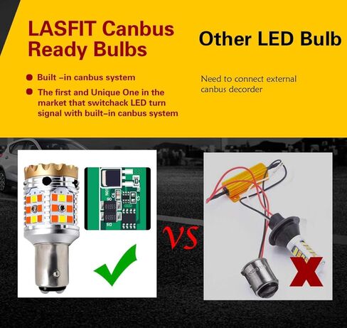 LASFIT 1157 LED لمبة التبديل مع المدمج في المقاوم Canbus خطأ الجبهة بدوره إشارة الضوء 2057 2357 7528 BAY15D العنبر الوامض لمبة بيضاء النهار تشغيل DRL ضوء وقوف السيارات، حزمة من 2 in Kuwait