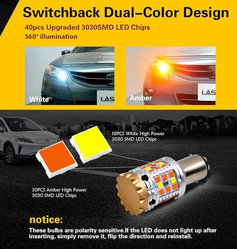 LASFIT 1157 LED لمبة التبديل مع المدمج في المقاوم Canbus خطأ الجبهة بدوره إشارة الضوء 2057 2357 7528 BAY15D العنبر الوامض لمبة بيضاء النهار تشغيل DRL ضوء وقوف السيارات، حزمة من 2 in Kuwait