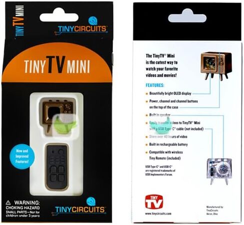 TinyTV® Mini - Ultra Miniature، لون تلفزيون كلاسيكي أو بلاستيك شفاف، بث عبر USB-C، مقاطع فيديو محملة مسبقًا (شفاف) in Saudi Arabia