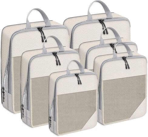 6 مجموعات من مكعبات التعبئة المضغوطة لحقائب السفر، وحقائب تنظيم السفر للأمتعة، وحقائب ضغط السفر للتعبئة كإكسسوارات سفر للنساء والرجال وأساسيات السفر (بيج) in Kuwait
