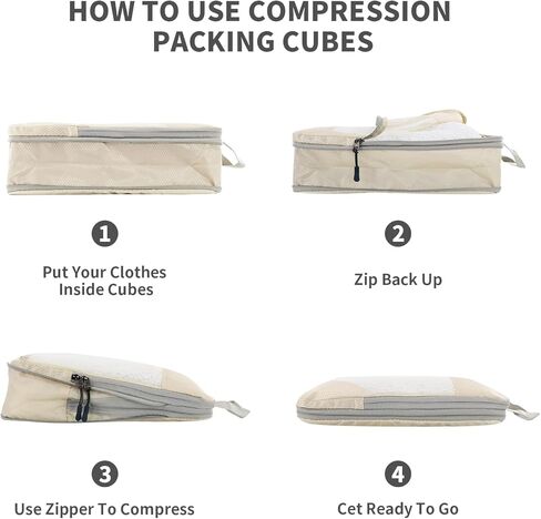 6 مجموعات من مكعبات التعبئة المضغوطة لحقائب السفر، وحقائب تنظيم السفر للأمتعة، وحقائب ضغط السفر للتعبئة كإكسسوارات سفر للنساء والرجال وأساسيات السفر (بيج) in Kuwait