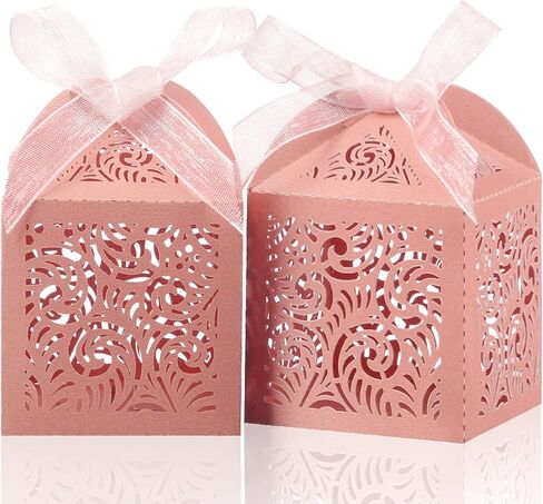 COTOPHER 100Pcs Laser Cut Favor Boxes, 2x2x2.75in Small Gift Boxes for Presents, Party Wedding Favors Boxes with Ribbon, Mini Candy Boxes for Event Bridal Shower Anniversary Birthday Christmas, Navy in Saudi Arabia
