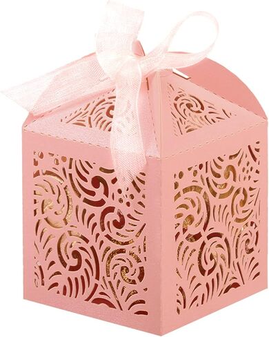 COTOPHER 100Pcs Laser Cut Favor Boxes, 2x2x2.75in Small Gift Boxes for Presents, Party Wedding Favors Boxes with Ribbon, Mini Candy Boxes for Event Bridal Shower Anniversary Birthday Christmas, Navy in Saudi Arabia